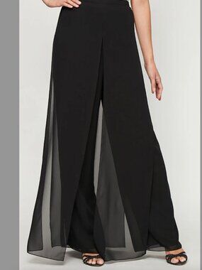 NWT R&M Richards Black Sheer Overlay Wide Leg Dress Pants Wmn's 14W